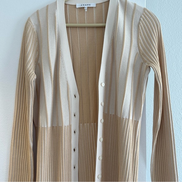 FRAME Beige Ribbed Button-Front Cardigan Dress Long Sleeve Midi Dress SM nwot - Picture 9 of 13